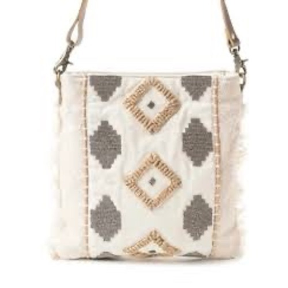 Myra Desert Diamond Bag Geometric Embroidered Canvas Crossbody Bag  Boho